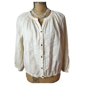 A.N.A. Womens Button-Up Blouse XS Cream Textured Boho Linen Smock Preppy
